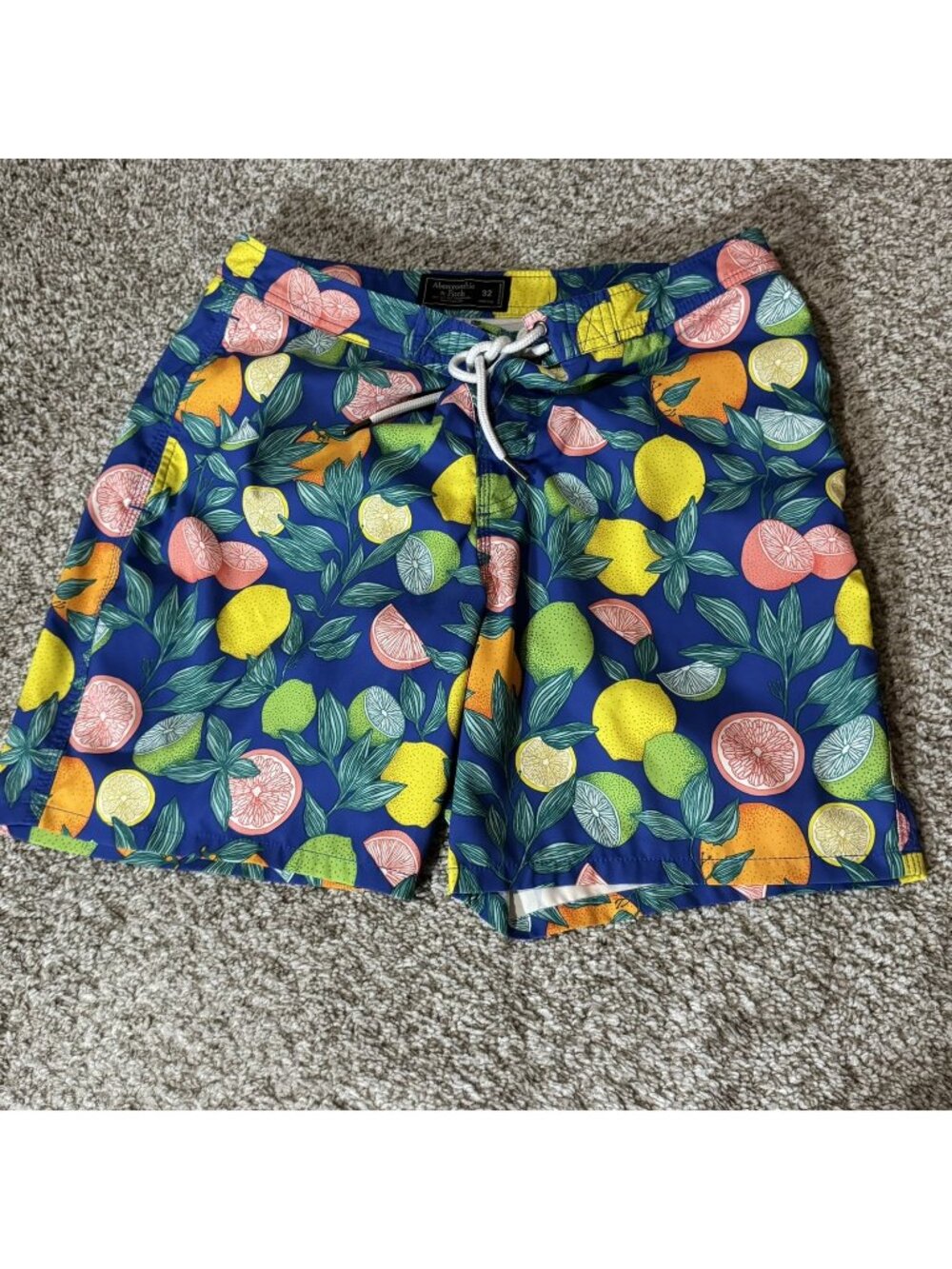 Abercrombie & Fitch Swim Trunks Men's Size 32 Blue Citrus Fruit Pattern Stretch